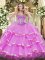 Shining Organza Sweetheart Sleeveless Lace Up Beading and Ruffles Quinceanera Gowns in Lilac