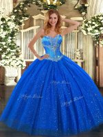 High Class Sleeveless Tulle and Sequined Floor Length Lace Up Quinceanera Dress in Royal Blue with Beading(SKU SJQDDT1093002-1BIZ)