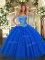 High Class Sleeveless Tulle and Sequined Floor Length Lace Up Quinceanera Dress in Royal Blue with Beading