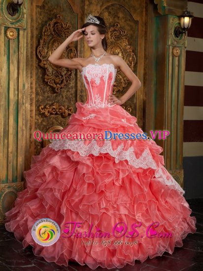 Erlanger Kentucky/KY Waltermelon New Style Arrival Straples Ruffles Quinceanera Dress - Click Image to Close