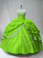 High Quality Organza Long Sleeves Floor Length Quinceanera Gowns and Beading and Appliques and Pick Ups