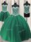 Sweet Three Piece Green Sleeveless Tulle Lace Up Quince Ball Gowns for Military Ball and Sweet 16 and Quinceanera