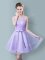 Chic Tulle Scoop Sleeveless Zipper Ruching and Bowknot Quinceanera Court Dresses in Lavender