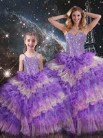 Multi-color Sleeveless Floor Length Beading and Ruffled Layers and Sequins Lace Up Ball Gown Prom Dress