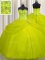 Modest Really Puffy Floor Length Yellow Green Quinceanera Gown Tulle Sleeveless Beading