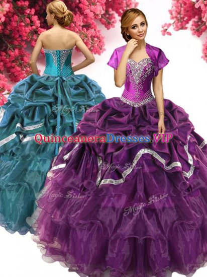 Captivating Sleeveless Lace Up Floor Length Beading and Ruffles and Pick Ups Sweet 16 Quinceanera Dress - Click Image to Close