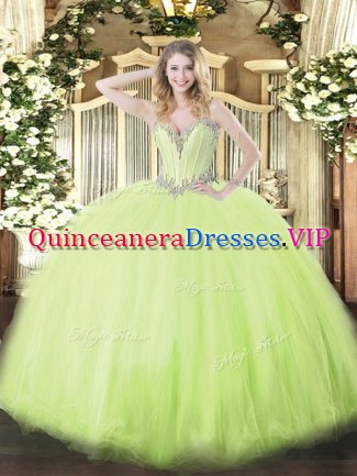Inexpensive Floor Length Yellow Green Quince Ball Gowns Sweetheart Sleeveless Lace Up