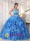 Panguitch Utah/UT Romantic Blue Organza Quinceanera Dress With Strapless Appliques and Paillette Tiered Skirt