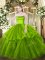 High Quality Ball Gowns Sleeveless Olive Green Ball Gown Prom Dress Brush Train Zipper