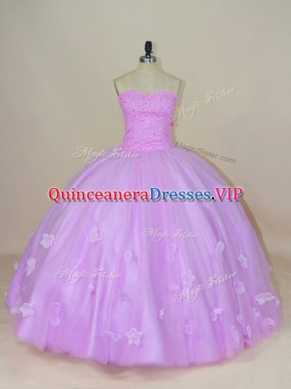 Spectacular Lilac Tulle Lace Up Sweet 16 Dresses Sleeveless Floor Length Hand Made Flower - Click Image to Close