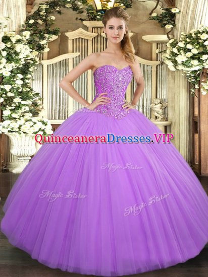 Lilac Sleeveless Tulle Lace Up Vestidos de Quinceanera for Military Ball and Sweet 16 and Quinceanera - Click Image to Close