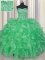 Unique Visible Boning Apple Green Organza Lace Up Vestidos de Quinceanera Sleeveless Floor Length Beading and Ruffles