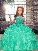 Apple Green Ball Gowns Beading and Ruffles Kids Formal Wear Lace Up Organza Sleeveless Floor Length(SKU PAG1234-5BIZ)