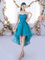 Lace Dama Dress for Quinceanera Teal Lace Up Sleeveless High Low(SKU BMT0392-7BIZ)