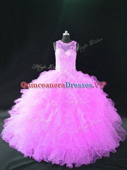 Cute Lilac Lace Up 15th Birthday Dress Beading and Ruffles Sleeveless Floor Length - Click Image to Close