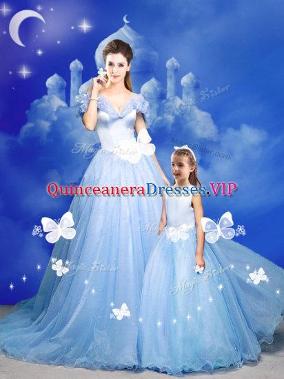 Exceptional Light Blue Off The Shoulder Neckline Beading and Bowknot and Hand Made Flower Sweet 16 Dresses Sleeveless Zipper - Click Image to Close