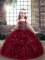 Burgundy Organza Lace Up Straps Sleeveless Floor Length Little Girl Pageant Dress Beading and Ruffles