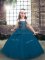 Blue Ball Gowns Tulle Straps Sleeveless Beading Floor Length Lace Up Evening Gowns