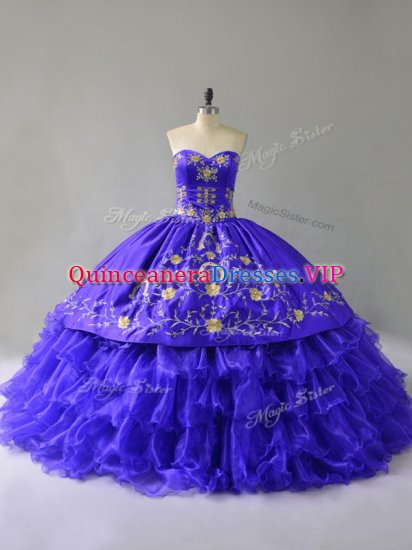 Sleeveless Floor Length Embroidery and Ruffled Layers Lace Up Quinceanera Gowns with Blue - Click Image to Close