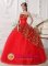 Boca Chica Dominican Republic Lace Appliques Decorate Inexpensive Red Quinceanera Dress With Tulle Custom Made