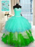 Sweet Multi-color Lace Up Vestidos de Quinceanera Beading and Ruffled Layers Sleeveless Floor Length