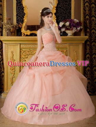 Buckley Clwyd Beaded Decorate With Baby Pink Romantic Strapless Quinceanera Dress