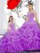Latest Purple Ball Gowns Straps Sleeveless Organza Floor Length Lace Up Beading and Ruffles and Pick Ups Ball Gown Prom Dress