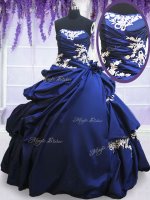 Royal Blue Quinceanera Gown Military Ball and Sweet 16 and Quinceanera with Beading and Lace and Pick Ups Strapless Sleeveless Lace Up