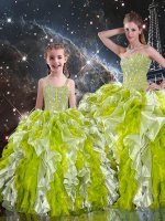 Attractive Multi-color Ball Gowns Beading and Ruffles Vestidos de Quinceanera Lace Up Organza Sleeveless Floor Length