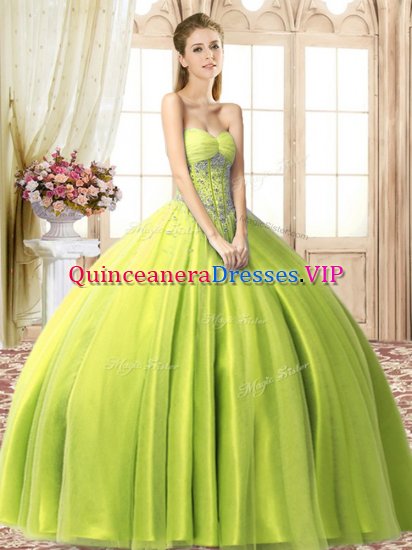 Cheap Yellow Green Ball Gowns Tulle Sweetheart Sleeveless Beading Floor Length Lace Up Quinceanera Gowns - Click Image to Close