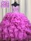 Visible Boning Brush Train Fuchsia Ball Gowns Beading and Ruffles Sweet 16 Quinceanera Dress Lace Up Organza Sleeveless With Train