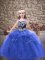 Sleeveless Floor Length Embroidery and Ruffles Lace Up Kids Pageant Dress with Royal Blue