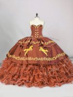 Affordable Brown Quinceanera Gown For with Embroidery and Ruffled Layers Sweetheart Sleeveless Brush Train Lace Up