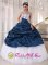 Pflugerville TX White and Navy Blue Taffeta and Organza Embroidery Decorate Bust Ball Gown Floor-length Quinceanera Dress For