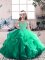 Affordable Green Child Pageant Dress Party and Military Ball and Wedding Party with Beading and Ruffles Scoop Sleeveless Lace Up