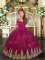 Burgundy Ball Gowns Tulle Straps Sleeveless Embroidery Floor Length Lace Up Kids Formal Wear