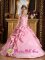 Las Matas Spain Beading and Appliques Decorate Bodice Simple Pink Straps Taffeta Ball Gown Quinceanera Dress