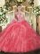 Trendy Coral Red Sleeveless Beading and Ruffles Floor Length 15 Quinceanera Dress