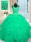 Exquisite Turquoise Lace Up Sweet 16 Dresses Beading and Ruffles and Pattern Cap Sleeves Floor Length