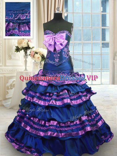 Perfect Ruffled Layers Navy Blue 15 Quinceanera Dress Sweetheart Sleeveless Brush Train Lace Up - Click Image to Close