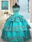 Fancy Aqua Blue Vestidos de Quinceanera Military Ball and Sweet 16 and Quinceanera with Embroidery and Ruffled Layers Sweetheart Sleeveless Lace Up