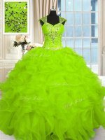 Amazing Ball Gowns Straps Cap Sleeves Organza Floor Length Lace Up Beading and Ruffles Ball Gown Prom Dress