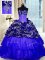 Printed Sequins Ruffled Ball Gowns Sleeveless Royal Blue Quinceanera Dress Sweep Train Lace Up