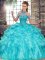 Sleeveless Lace Up Floor Length Beading and Ruffles Quince Ball Gowns