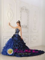 Perfect Royal Blue Appliques Chapel Train Quinceanera Dress For Darwin NT Sweetheart Taffeta and Organza Ball Gown(SKU QDZY319y-7BIZ)