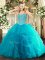Sweet Sweetheart Sleeveless Ball Gown Prom Dress Floor Length Beading and Ruffles Teal Tulle
