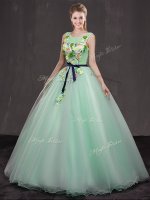Noble Ball Gowns Quinceanera Dress Apple Green Scoop Organza Sleeveless Floor Length Lace Up