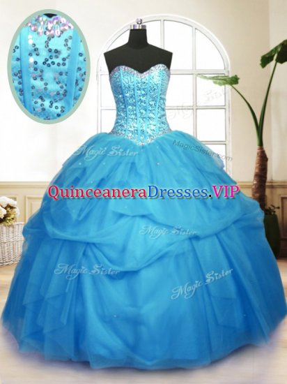 Dramatic Baby Blue Sleeveless Sequins and Pick Ups Floor Length Quinceanera Dresses - Click Image to Close