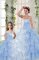 Modern Embroidery and Ruffled Layers Quinceanera Dress Blue Lace Up Sleeveless Floor Length
