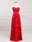Fine Sleeveless Taffeta Floor Length Zipper Dama Dress in Red with Beading and Belt